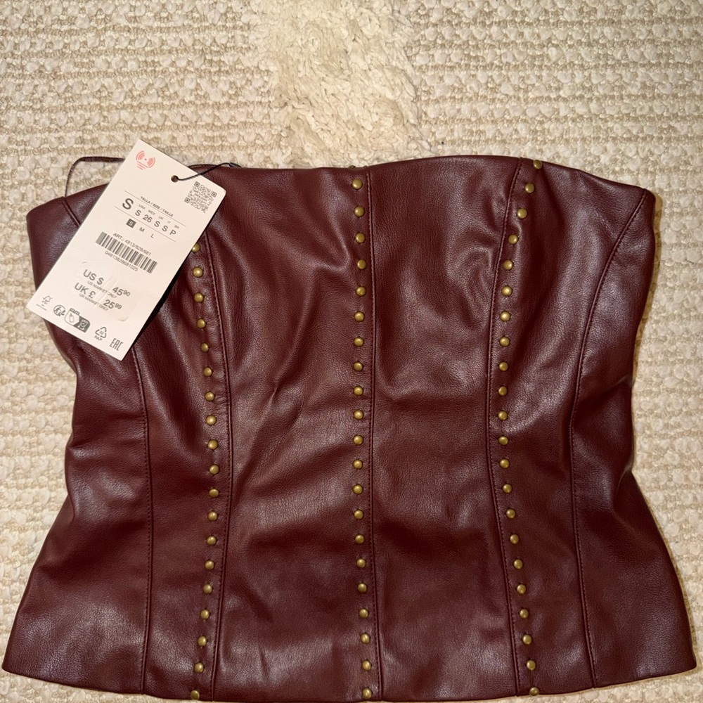 Zara Burgundy Faux Leather Studded Bustier